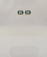 Dramatic Signed Vintage Southwest Sterling Silver w/ Inlaid Black Onyx & Blue Turquoise 11 x 13mm Stud Deco Pierced Earrings