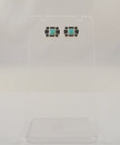 Dramatic Signed Vintage Southwest Sterling Silver w/ Inlaid Black Onyx & Blue Turquoise 11 x 13mm Stud Deco Pierced Earrings