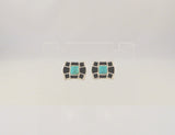 Dramatic Signed Vintage Southwest Sterling Silver w/ Inlaid Black Onyx & Blue Turquoise 11 x 13mm Stud Deco Pierced Earrings