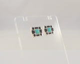 Dramatic Signed Vintage Southwest Sterling Silver w/ Inlaid Black Onyx & Blue Turquoise 11 x 13mm Stud Deco Pierced Earrings